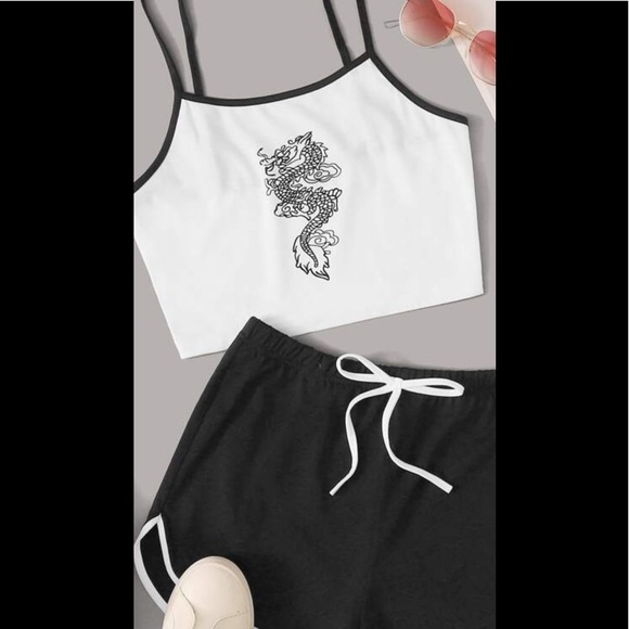 SHEIN Other - Dragon Cami Top & Tie Front Short Set